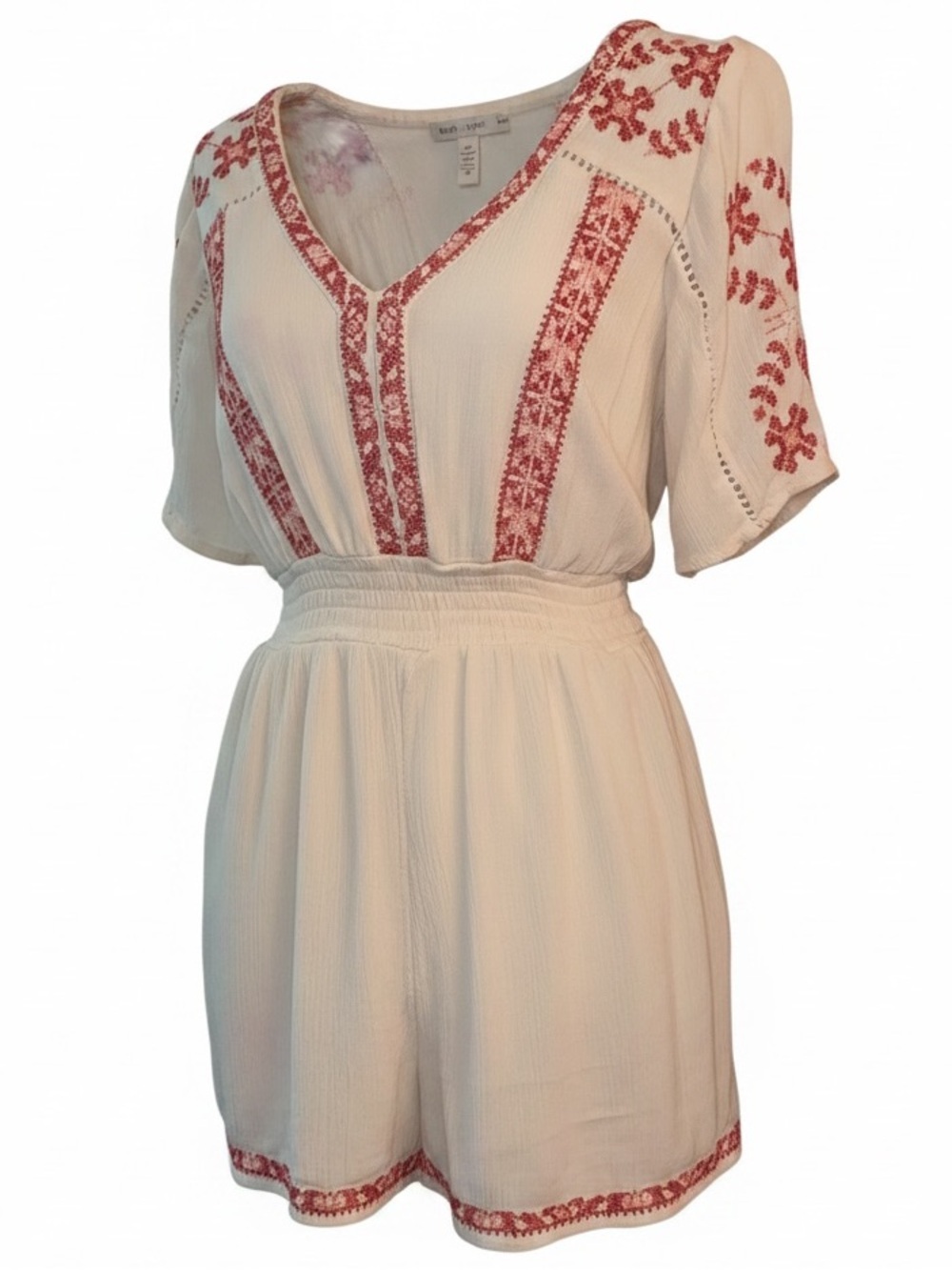 AMERICAN EAGLE One Piece Romper Off White w/ Red Embroidery Size Med